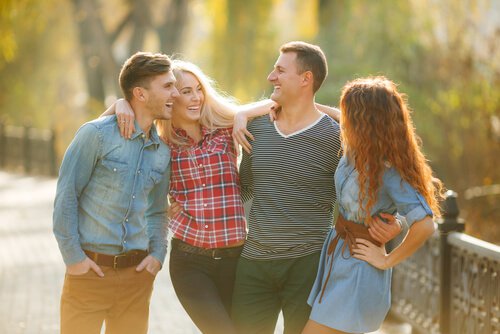 friends walking around happily