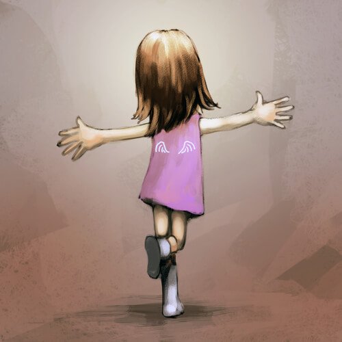 girl in a pink dress happy and dancing