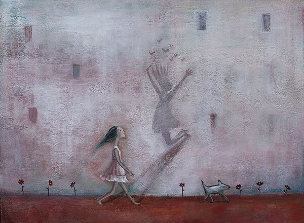 girl with a jumping shadow