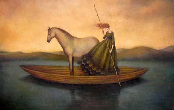 kvinne og hest i bat