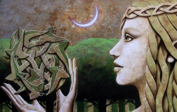 woman with celtic symbol