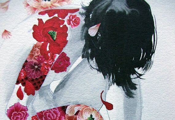 woman with tattoos in the shape of flowers