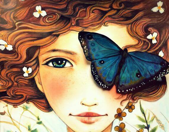 woman butterfly happy