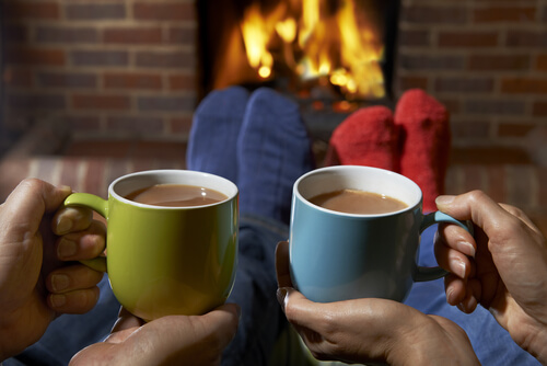coffee by the fireplace