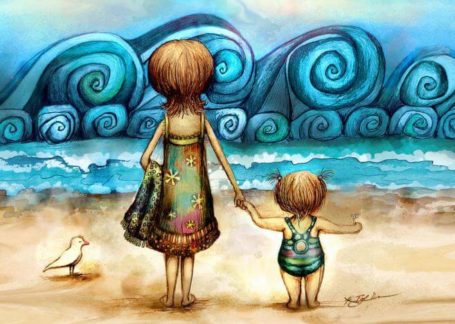Mom and Child on Beach