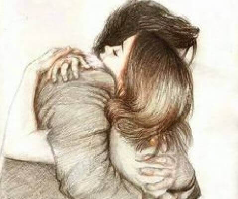man and woman hugging