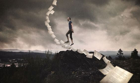 man-going-up-staircase-of-pages