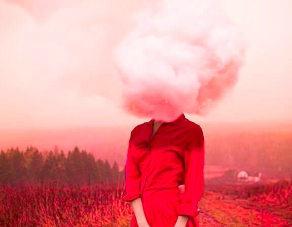 woman smoke head red