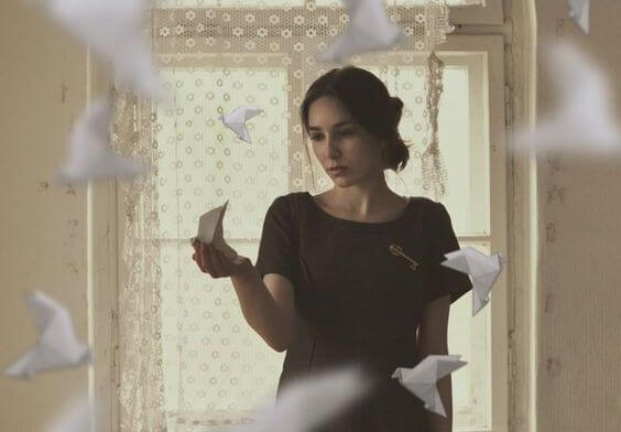 Woman with Paper Doves