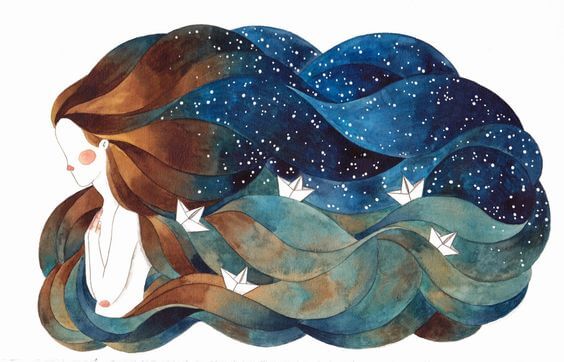 Woman's Hair Turning to Ocean