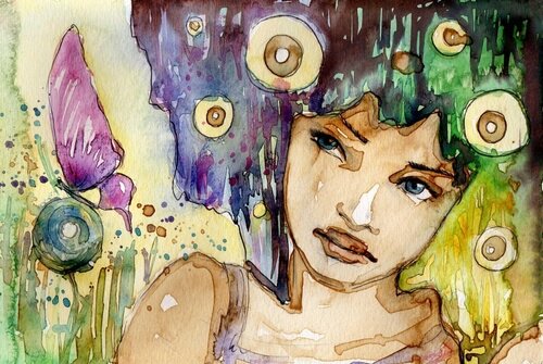 woman butterfly reflecting