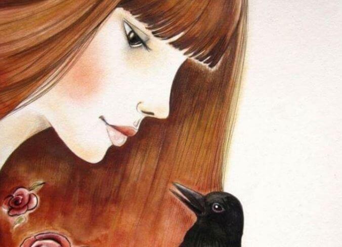 redheaded-woman-and-crow