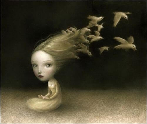 Girl's Hair Turning to Birds