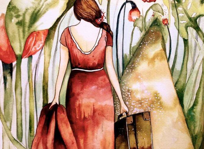 Woman Walking down Path