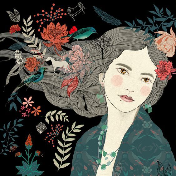 flowers in woman's hair