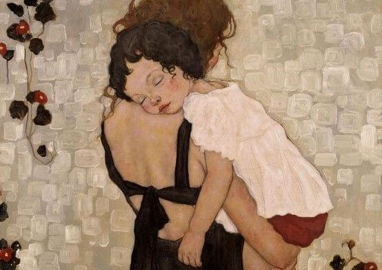 mother holding daughter