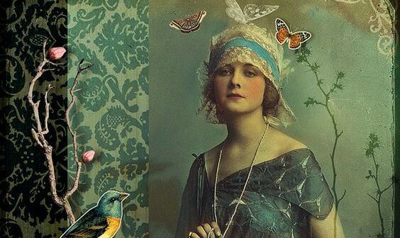 Woman with Butterflies and Bird