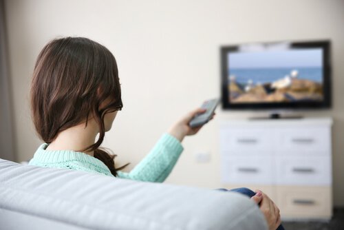 woman watching a film
