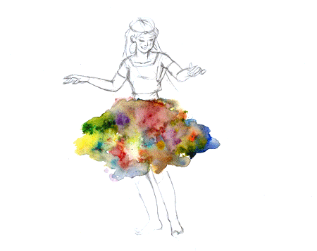 girl with rainbow skirt