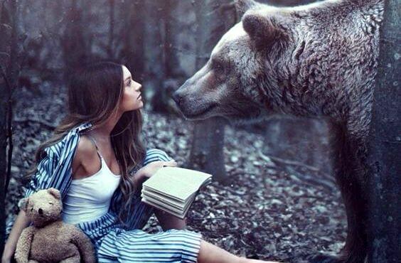 woman and bear