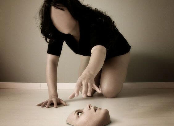 woman grabbing face