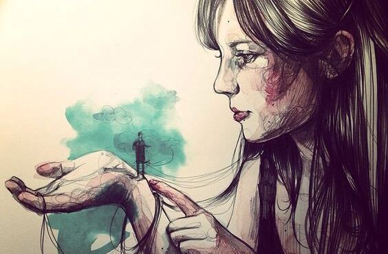 woman holding tiny man