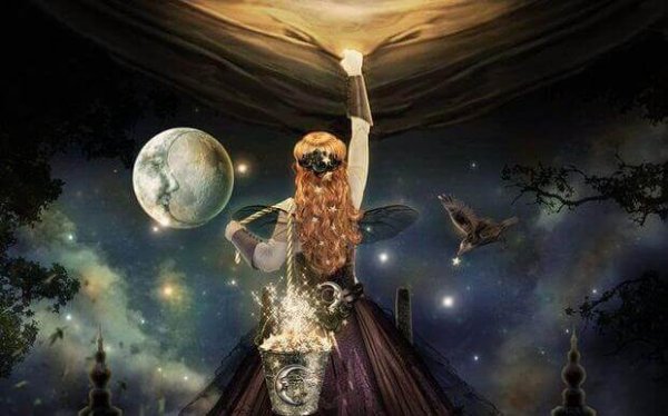 woman pulling down sky