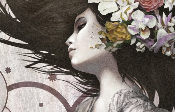 woman with flowers in hair