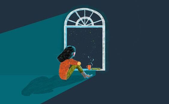 Girl Looking Out Window Night