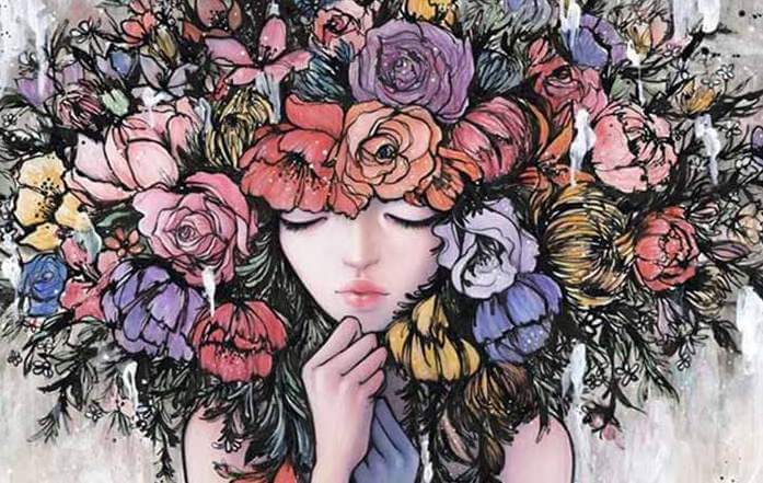 Woman Surrounded by Flowers