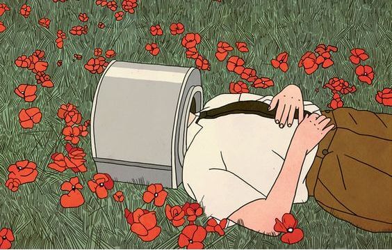 Man With Face Hidden in Field