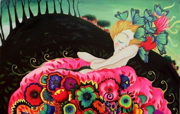Woman Sleeping In Flowers