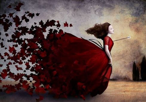 Woman Dress Turns To Leaves