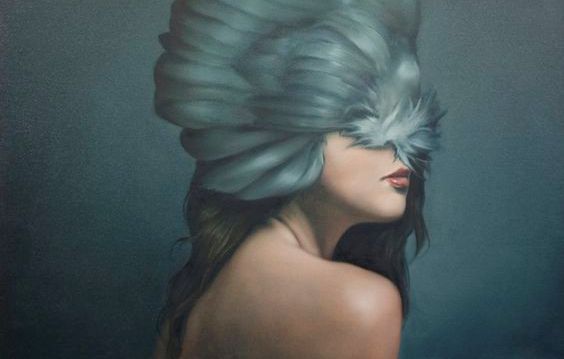 woman with Bird over Face