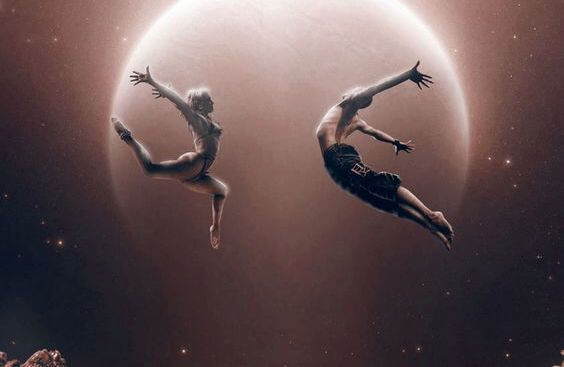 Couple Ballet in Front of Moon