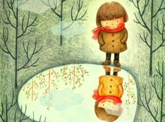 child-looking-at-reflection-in-pond