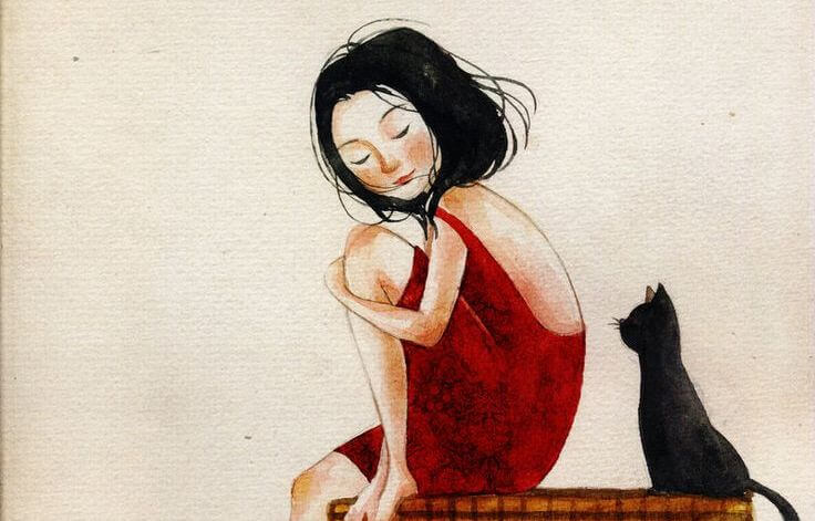 girl-in-red-dress-with-black-cat