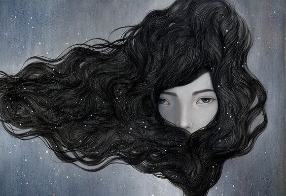 hair surrounding face