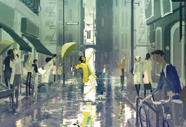 woman dancing in rain