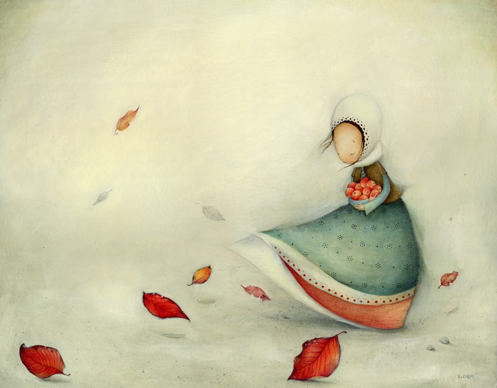 chinese girl carrying apples