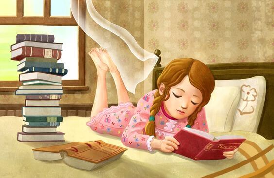 Girl Reading in Bed