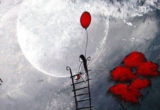 Girl on Ladder with Balloon