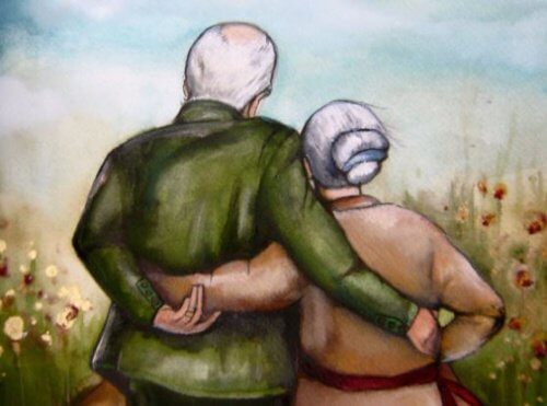 old couple embracing