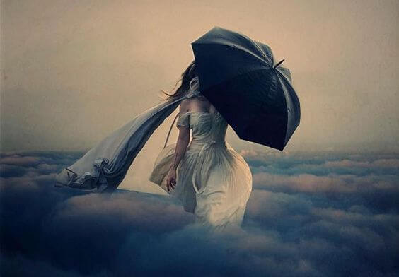 woman with black umbrella