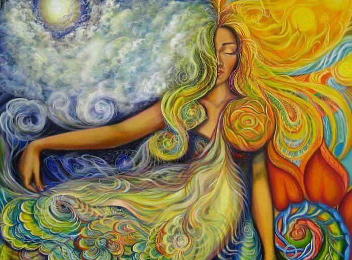 woman with colorful hair and background