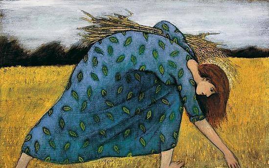 woman harvesting wheat