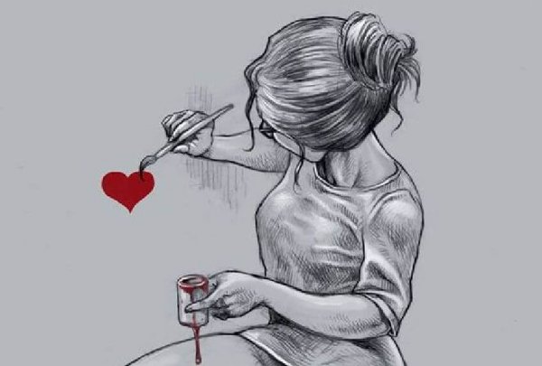 woman painting heart