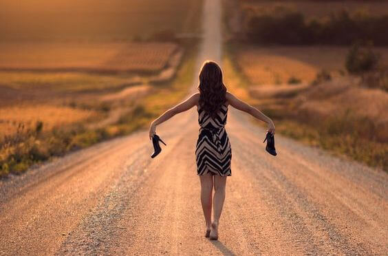 woman walking barefoot