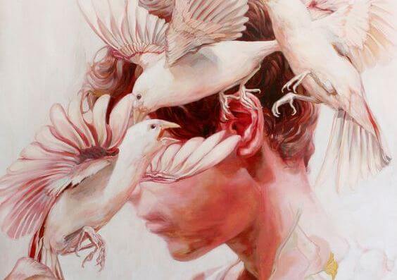 birds surrounding head