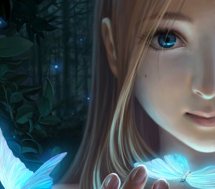 child with glowing butterfly